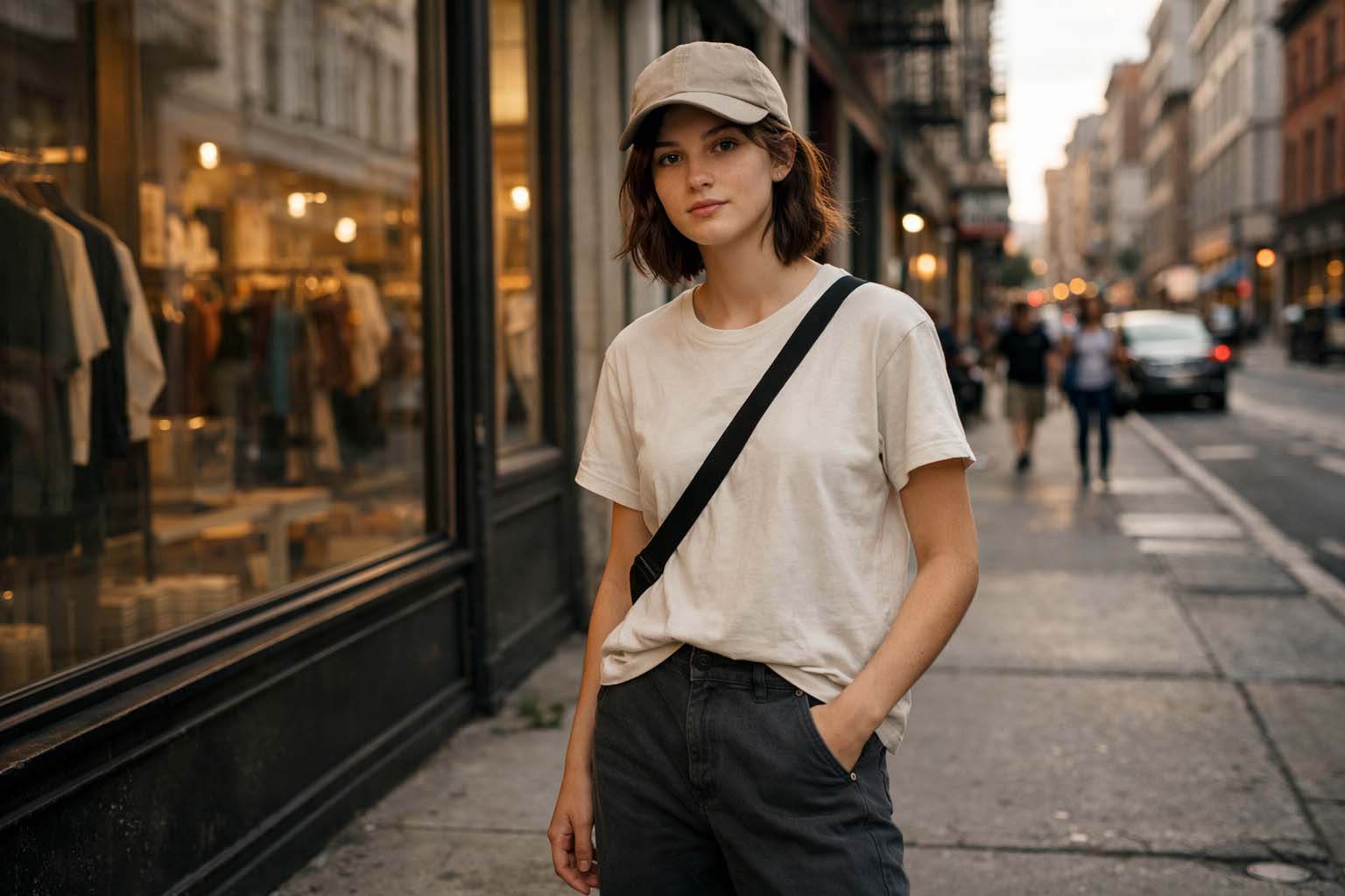 Mladić stoji ispred izloga u urbanoj ulici, obučen jednostavno, bez upadljivih brendova