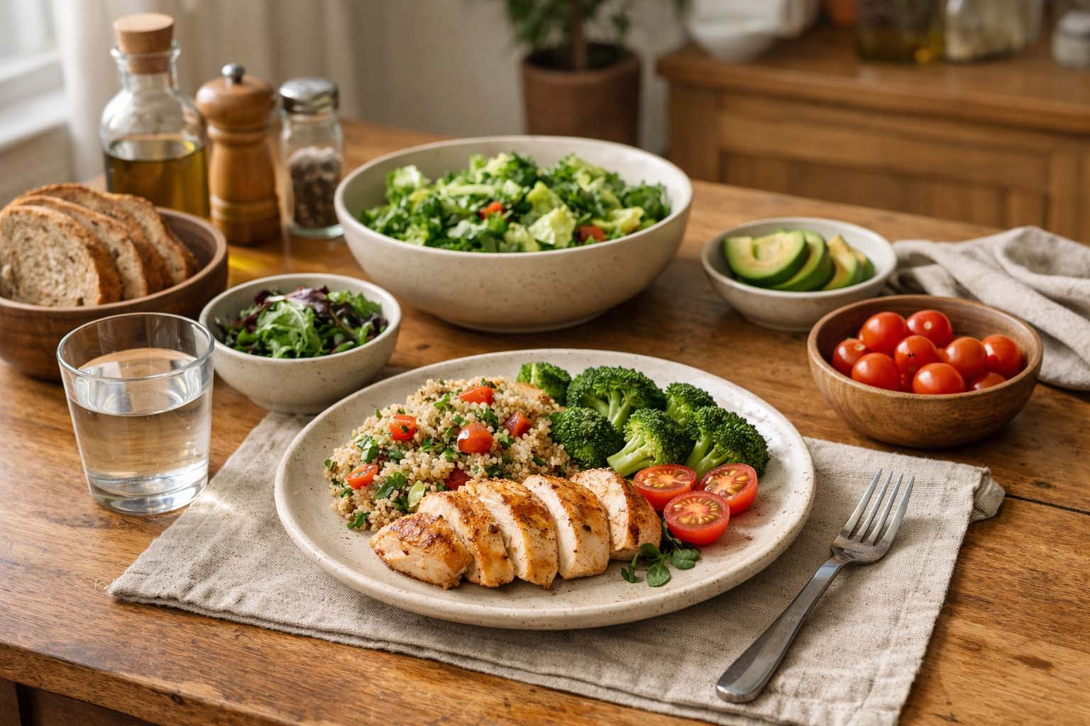 Jednostavan domaći obrok na kuhinjskom stolu, bez dekoracije i žurbe
