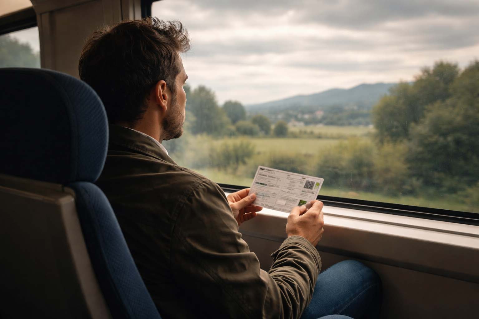Osoba sedi u vozu i kroz prozor posmatra pejzaž dok u ruci drži kartu