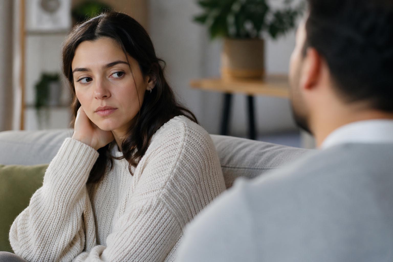 zena izbegava razgovor, nelagodna komunikacija, skretanje pogleda, psihologija odnosa, laganica, laganica.rs