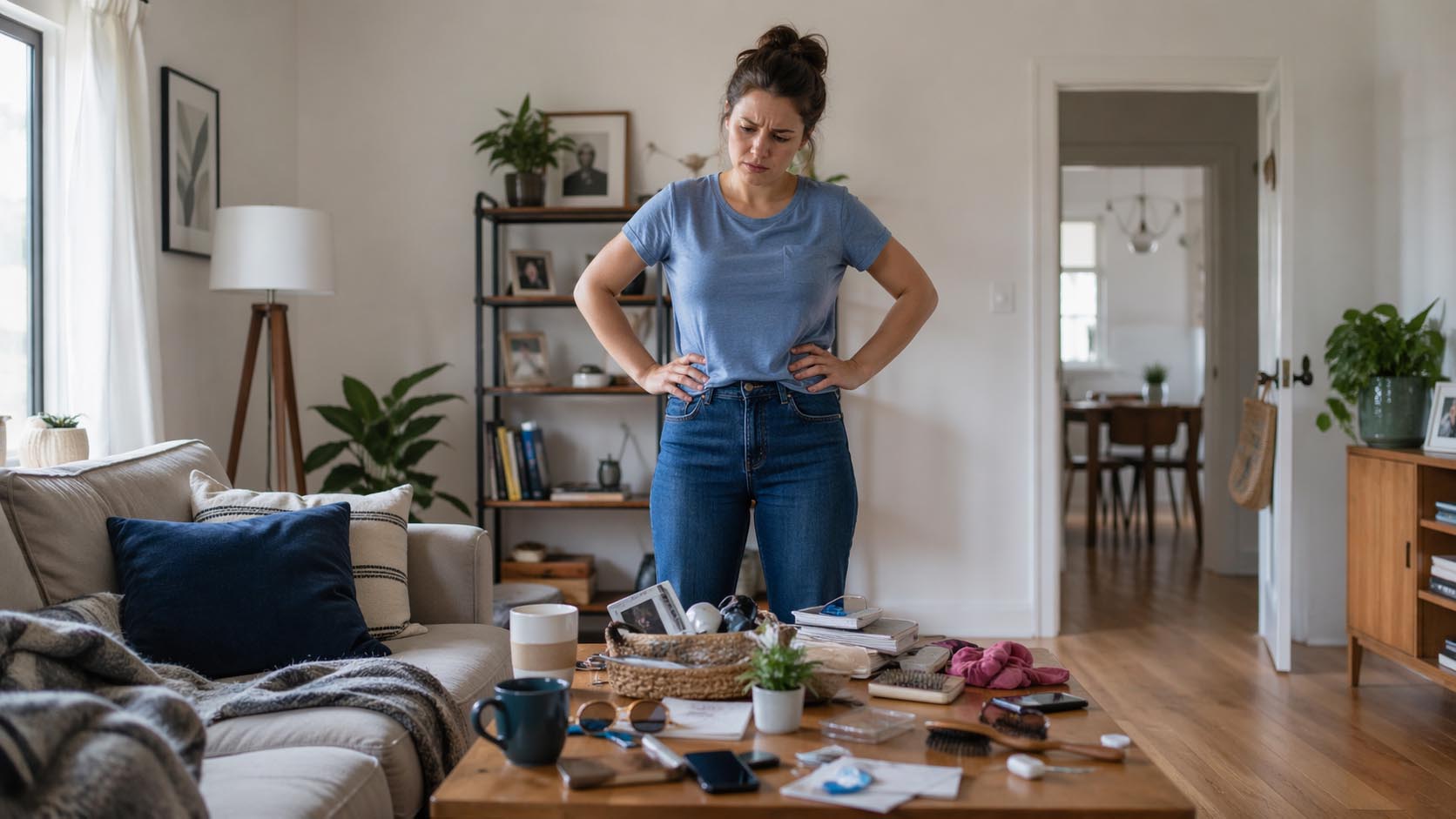 nered na stolu sitnice, vizuelni haos dom, organizacija povrsina, previse stvari na vidiku, uredjenje prostora greske, laganica.rs, laganica