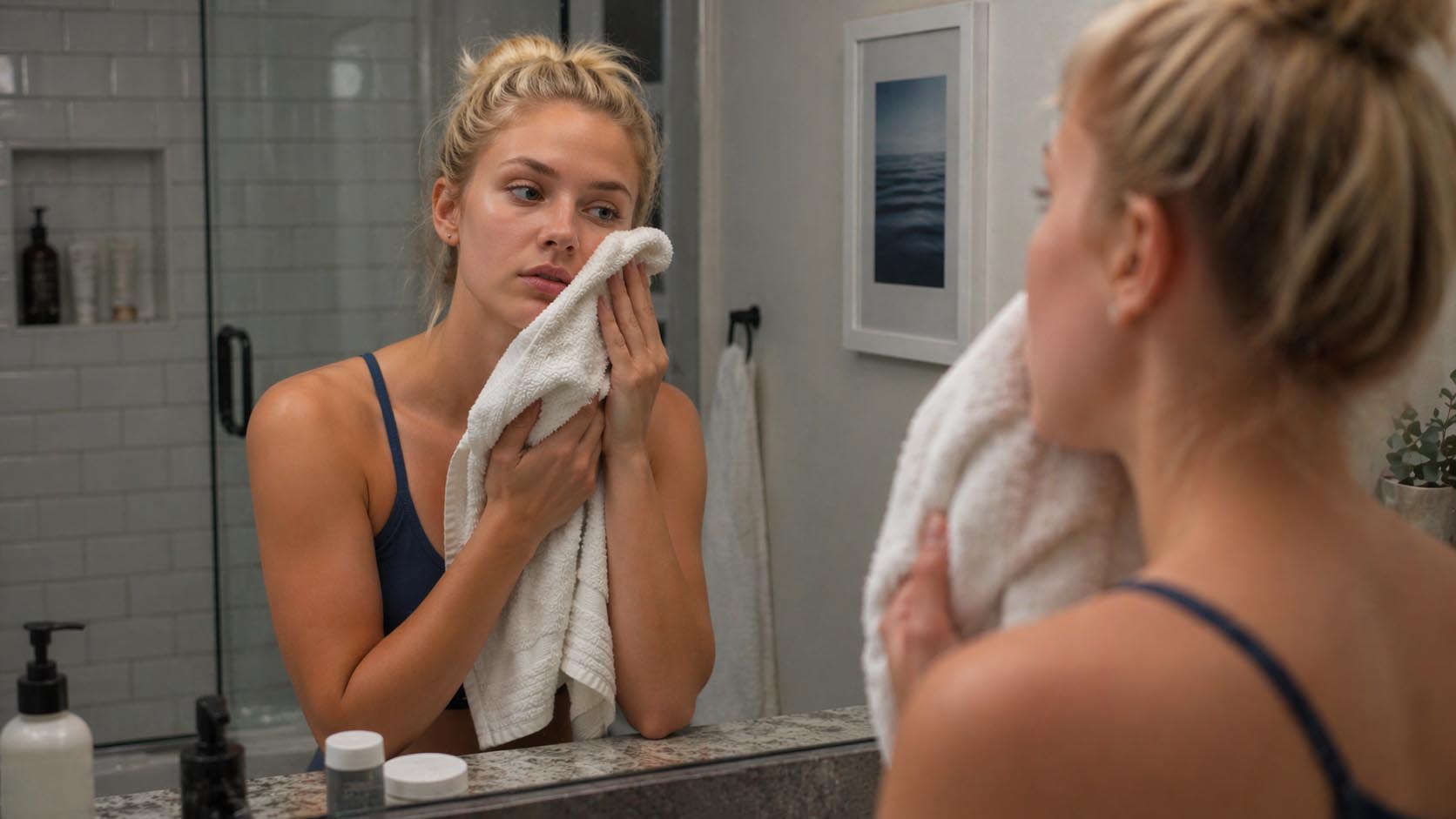 umivanje lica greske, brisanje peskirom lice, nega koze posle umivanja, iritacija koze lice, rutina nege lica, laganica.rs, laganica