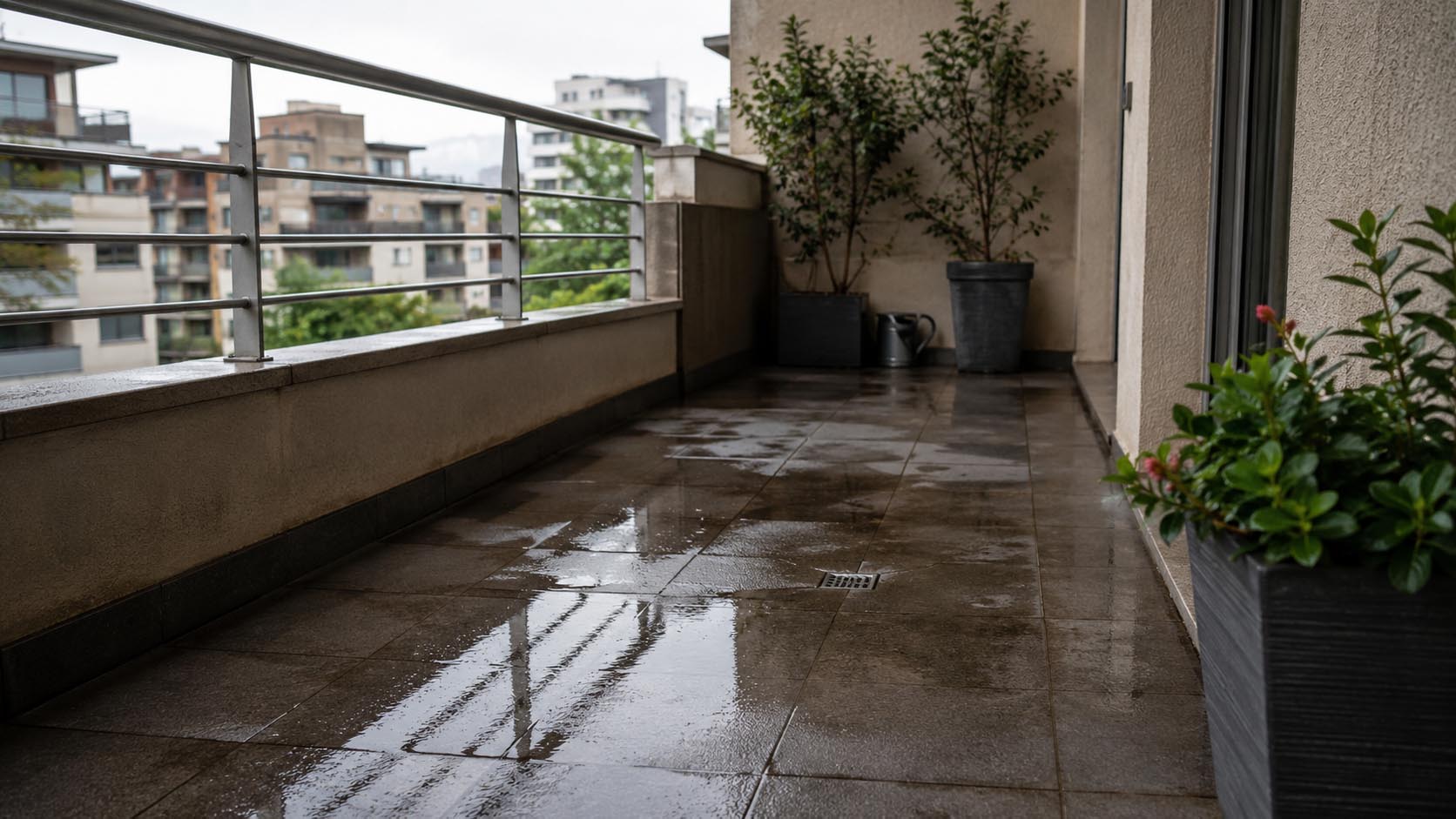 voda na balkonu posle kiše, zadržavanje vode, balkon, odvod balkona, nagib površine