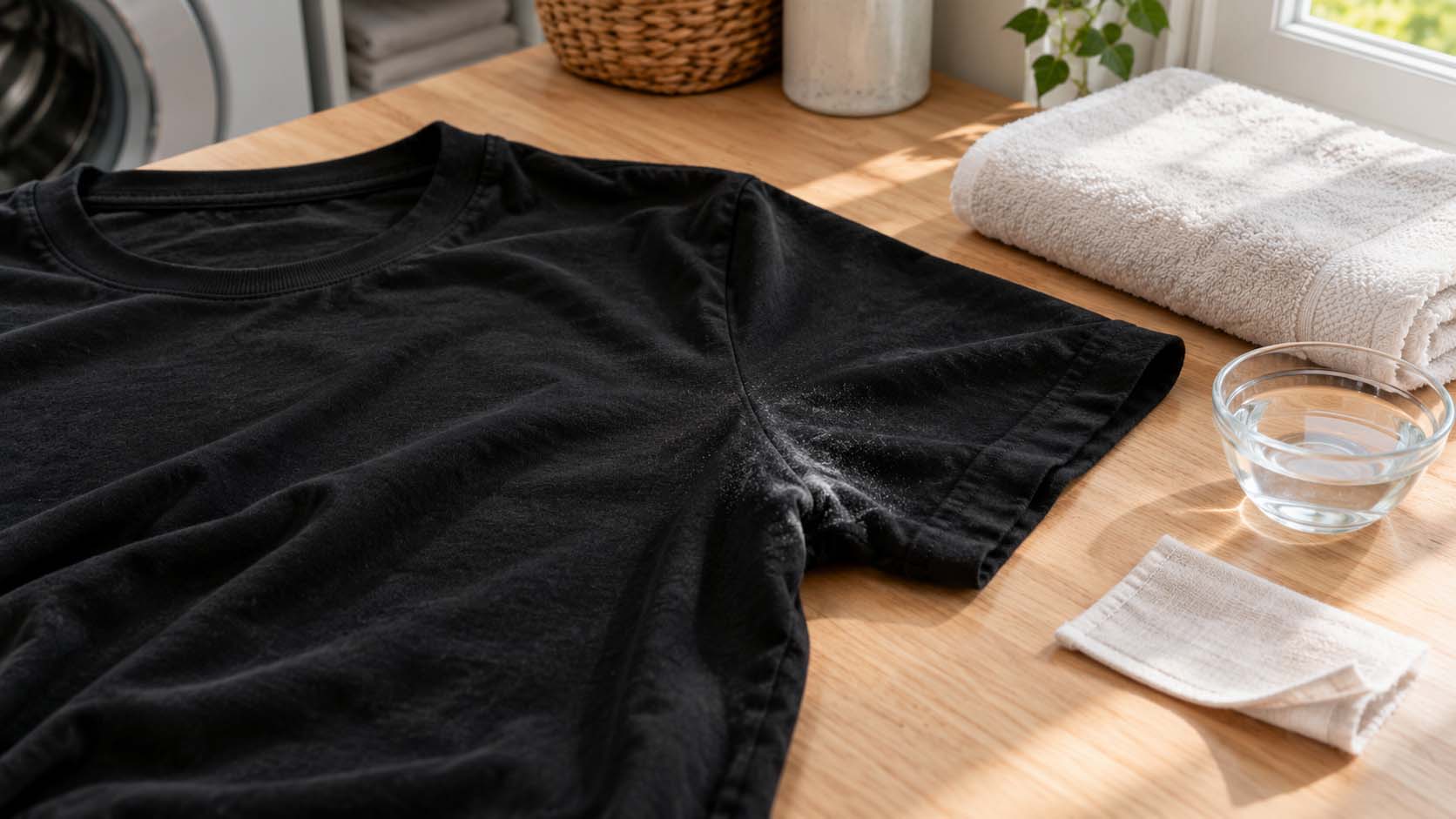 fleke od dezodoransa, crna majica, uklanjanje fleka, pranje crne odeće, nega odeće, dezodorans na odeći, održavanje garderobe, pranje majice, laganica, laganica.rs